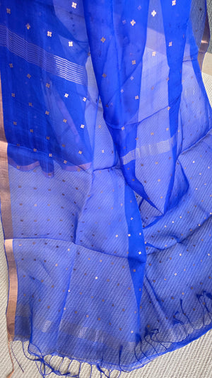 'DEVAHUTI: BLUE' Handwoven Resham Saree