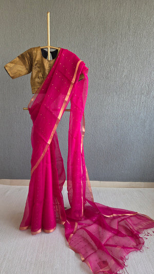 'DEVAHUTI: RANI PINK' Handwoven Resham Saree