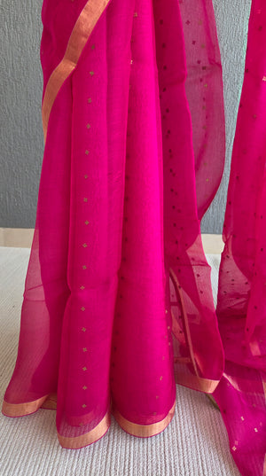 'DEVAHUTI: RANI PINK' Handwoven Resham Saree