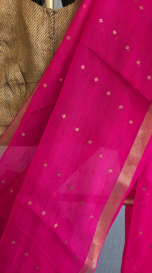 'DEVAHUTI: RANI PINK' Handwoven Resham Saree