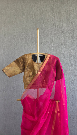 'DEVAHUTI: RANI PINK' Handwoven Resham Saree