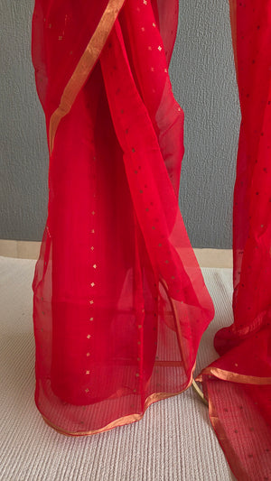 'DEVAHUTI- RED' Handwoven Resham Saree