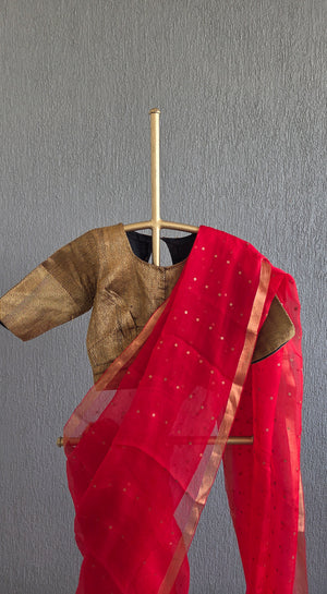 'DEVAHUTI- RED' Handwoven Resham Saree