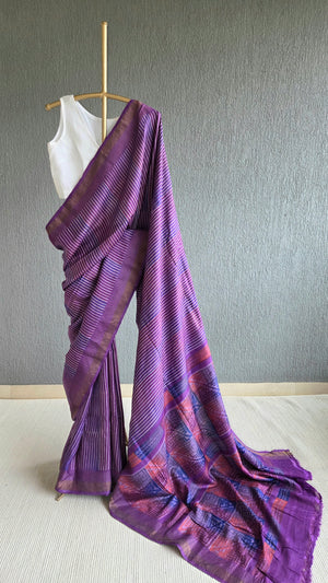 'GROWTH MINDSET' Handwoven and Hand Block Printed Tussar Silk Saree
