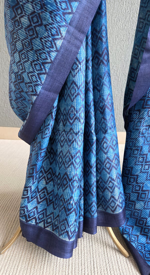 'STRATEGIC FIT' Handwoven  and Hand Block Printed Tussar Silk Saree