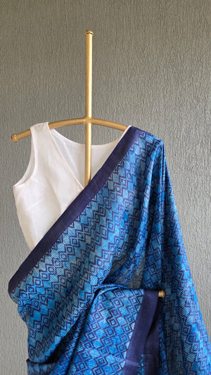 'STRATEGIC FIT' Handwoven  and Hand Block Printed Tussar Silk Saree
