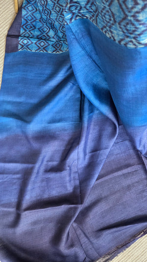 'STRATEGIC FIT' Handwoven  and Hand Block Printed Tussar Silk Saree
