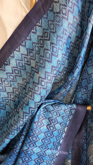 'STRATEGIC FIT' Handwoven  and Hand Block Printed Tussar Silk Saree