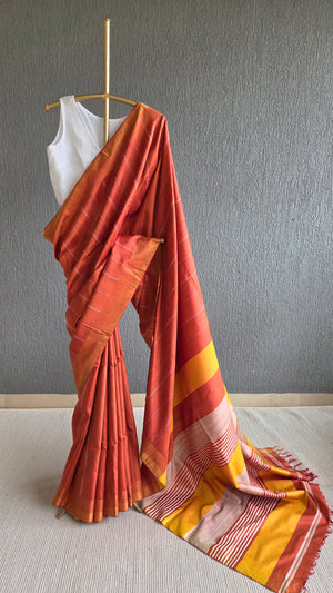 'PILOT PROJECT: Rust' Handwoven Mulberry Silk Saree