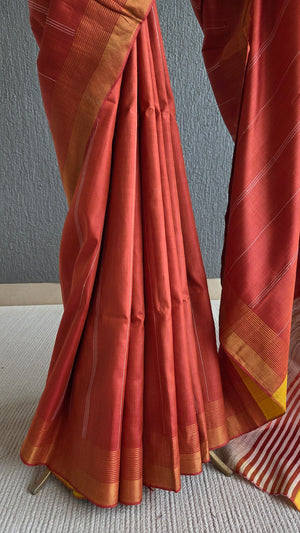 'PILOT PROJECT: Rust' Handwoven Mulberry Silk Saree
