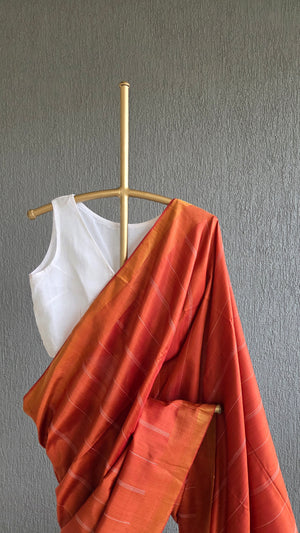 'PILOT PROJECT: Rust' Handwoven Mulberry Silk Saree