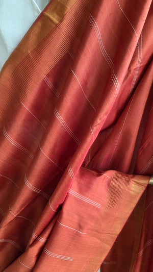 'PILOT PROJECT: Rust' Handwoven Mulberry Silk Saree