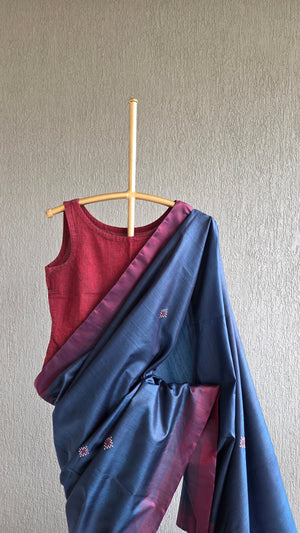 'RUN IT BY: DEEP BLUE' Handwoven Tussar Silk Saree