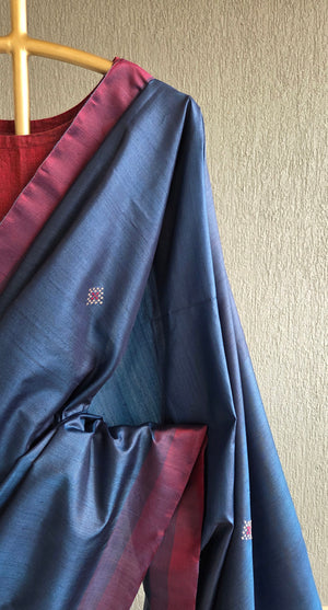 'RUN IT BY: DEEP BLUE' Handwoven Tussar Silk Saree