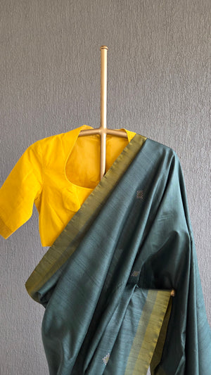 'RUN IT BY: DEEP GREEN' Handwoven Tussar Silk Saree
