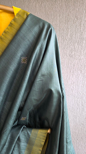 'RUN IT BY: DEEP GREEN' Handwoven Tussar Silk Saree