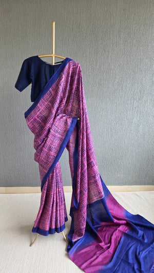 'DEEP DIVE' Handwoven and Hand Block Printed Tussar Silk Saree
