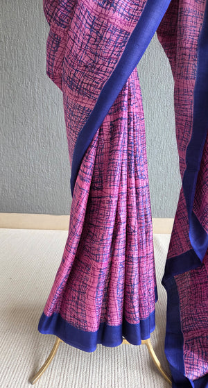 'DEEP DIVE' Handwoven and Hand Block Printed Tussar Silk Saree