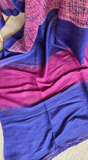 'DEEP DIVE' Handwoven and Hand Block Printed Tussar Silk Saree