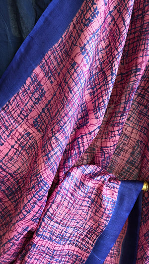 'DEEP DIVE' Handwoven and Hand Block Printed Tussar Silk Saree