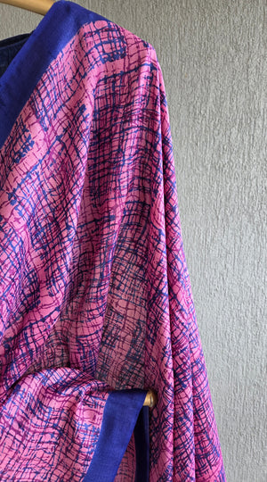 'DEEP DIVE' Handwoven and Hand Block Printed Tussar Silk Saree