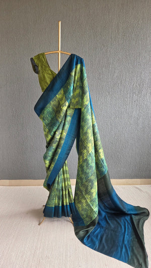 'DRILL DOWN' Handwoven and Hand Block Printed Tussar Silk Saree