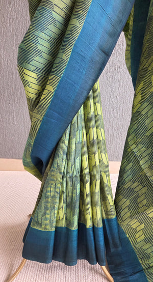 'DRILL DOWN' Handwoven and Hand Block Printed Tussar Silk Saree