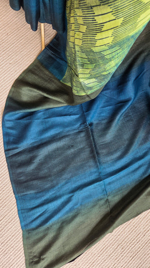 'DRILL DOWN' Handwoven and Hand Block Printed Tussar Silk Saree