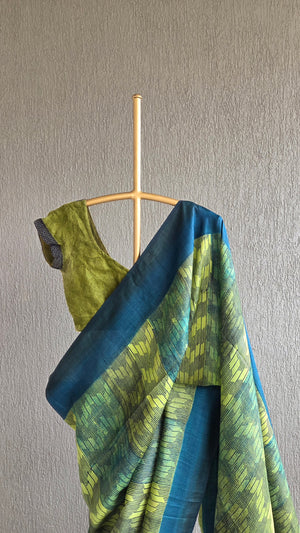 'DRILL DOWN' Handwoven and Hand Block Printed Tussar Silk Saree