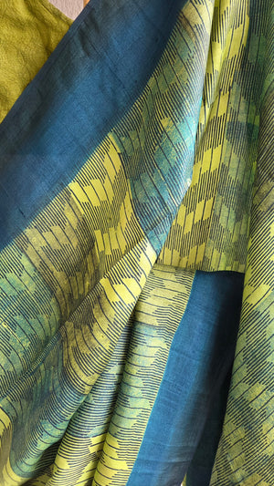 'DRILL DOWN' Handwoven and Hand Block Printed Tussar Silk Saree