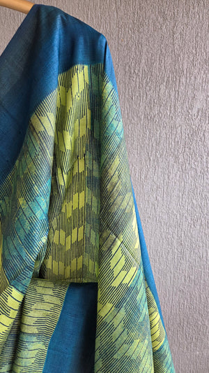 'DRILL DOWN' Handwoven and Hand Block Printed Tussar Silk Saree