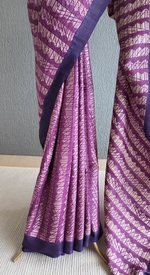 'ACTION POINTS' Handwoven and Hand Block Printed Tussar Silk Saree