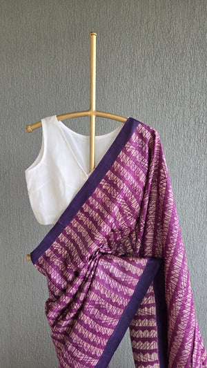 'ACTION POINTS' Handwoven and Hand Block Printed Tussar Silk Saree