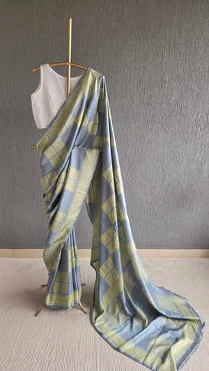 'RAISE VISIBILITY' Handwoven and Hand Block Printed Mulberry Silk Saree