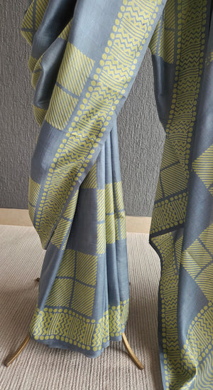 'RAISE VISIBILITY' Handwoven and Hand Block Printed Mulberry Silk Saree