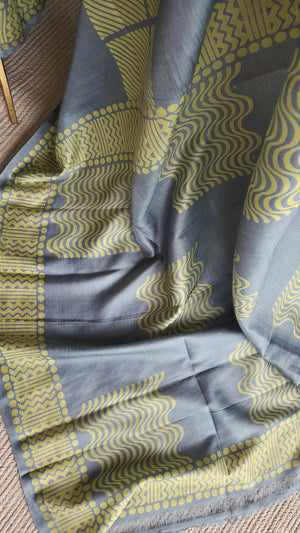 'RAISE VISIBILITY' Handwoven and Hand Block Printed Mulberry Silk Saree
