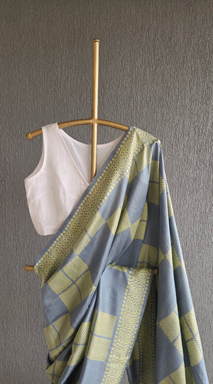 'RAISE VISIBILITY' Handwoven and Hand Block Printed Mulberry Silk Saree
