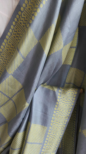 'RAISE VISIBILITY' Handwoven and Hand Block Printed Mulberry Silk Saree