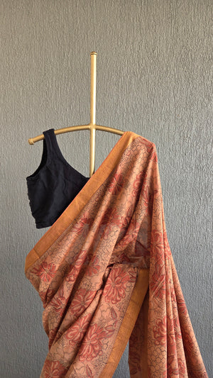 'MODUGA: DUSTY ORANGE' Kalamkari on Handwoven Mangalagiri saree