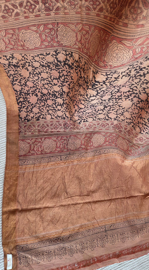 'MODUGA: DUSTY ORANGE' Kalamkari on Handwoven Mangalagiri saree