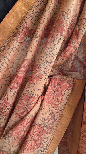 'MODUGA: DUSTY ORANGE' Kalamkari on Handwoven Mangalagiri saree