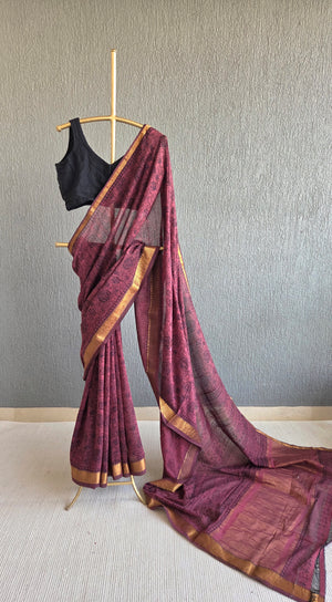 'VADAMALLI' Kalamkari on Handwoven Mangalagiri saree