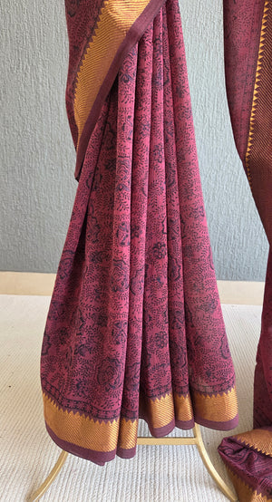 'VADAMALLI' Kalamkari on Handwoven Mangalagiri saree