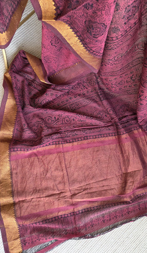 'VADAMALLI' Kalamkari on Handwoven Mangalagiri saree
