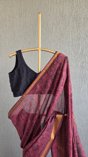 'VADAMALLI' Kalamkari on Handwoven Mangalagiri saree