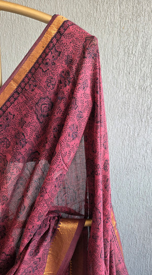 'VADAMALLI' Kalamkari on Handwoven Mangalagiri saree