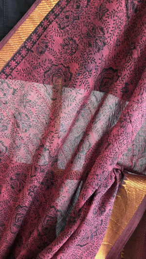 'VADAMALLI' Kalamkari on Handwoven Mangalagiri saree