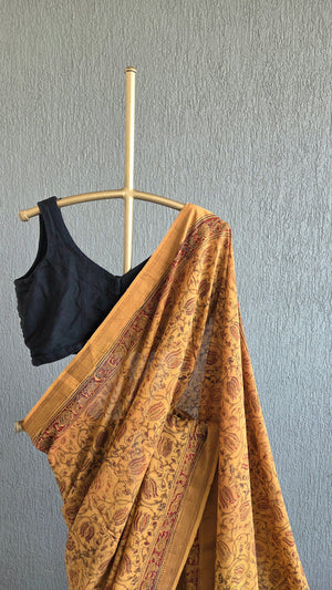 'KANAKAMBARAM' Kalamkari on Handwoven Mangalagiri saree