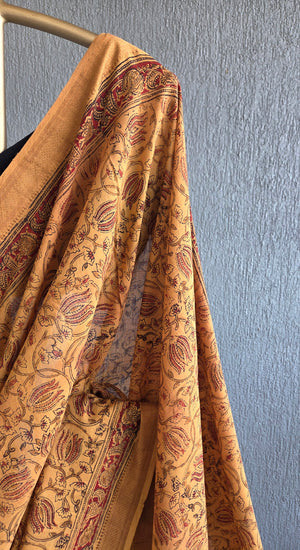 'KANAKAMBARAM' Kalamkari on Handwoven Mangalagiri saree