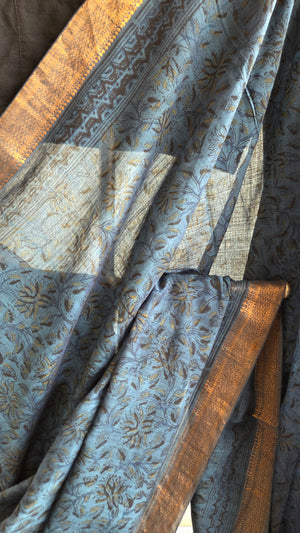 'DEVAKUSUMAM' Kalamkari on Handwoven Mangalagiri saree